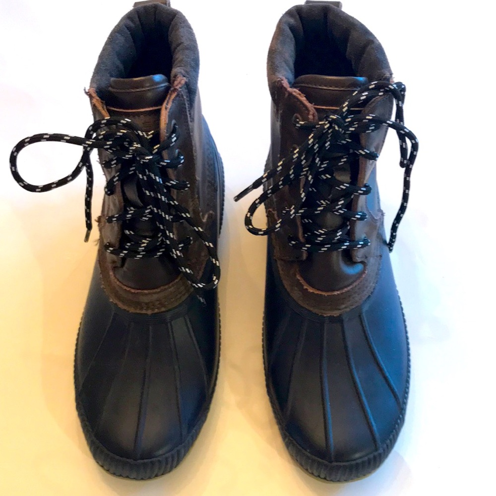 Tommy Hilfiger Black and Brown Winter Rain Boots
